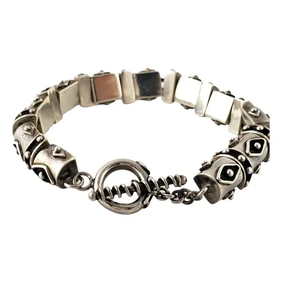 Vintage Deborah Armstrong Sterling Silver Chunky Bead Toggle Bracelet #12293